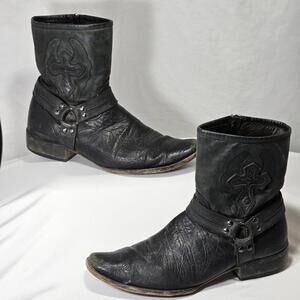 DENVER BOOTS Black Leather Zipper Boots Cross Biker Mens Size US 10.5 Square Toe